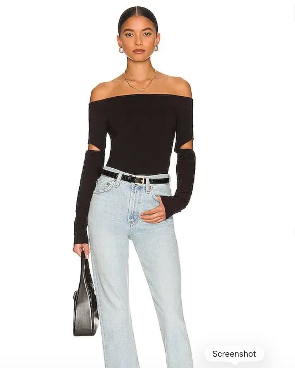 NWT AGOLDE Revolve Ariel Off Shoulder Cutout Top Black Size M $128